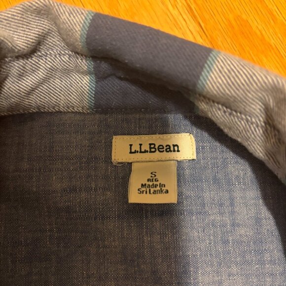 LL Bean Flannel Shirt Mens S Gray White Aqua Checkered Button Up Regular Fit - Picture 2 of 5
